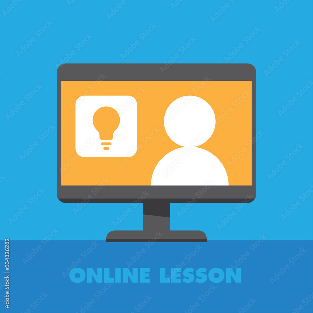 Online education vector illustration. Learning video on computer screen. E-learning and teaching at home. Stay at home campaign. Online education vector illustration. Learning video on computer screen. E-learning and teaching at home. Stay at home campaign.