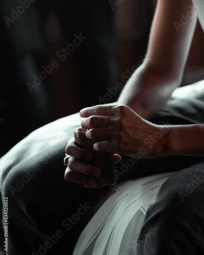 Man holding rusted flask - Beautiful lighting