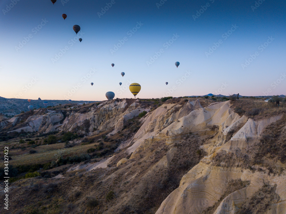 Hot air balloon flying over Cappadocia, Turkey