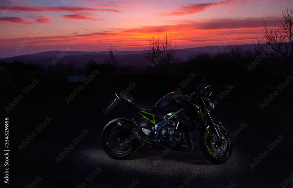 Modern Sport Bike in Rural Location at Twilight