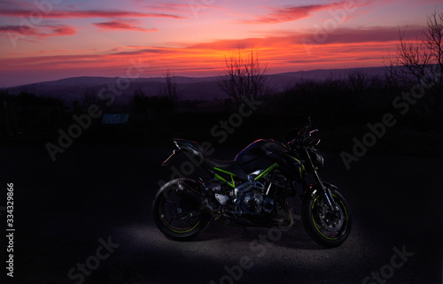 Modern Sport Bike in Rural Location at Twilight