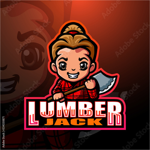 Lumberjack mascot esport logo design