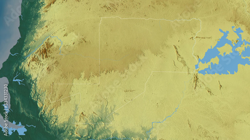 Wouleu-Ntem, Gabon - outlined. Relief photo