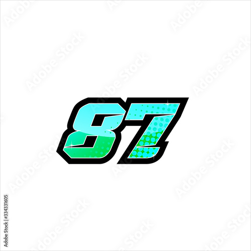 Vector Racing number 87, start racing number, sport race number with halftone dots style isolated on white background photo