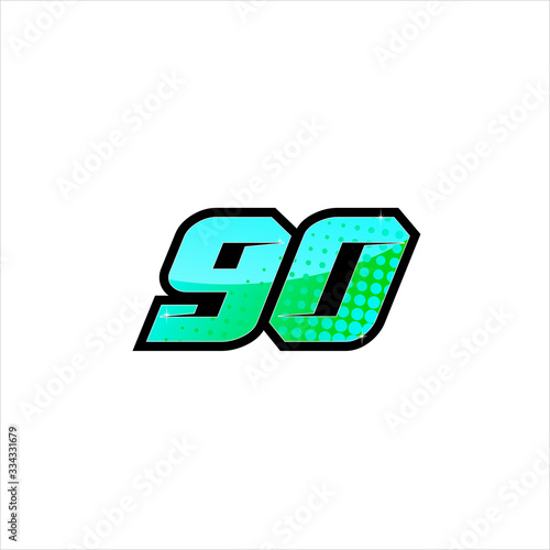 Vector Racing number 90, start racing number, sport race number with halftone dots style isolated on white background