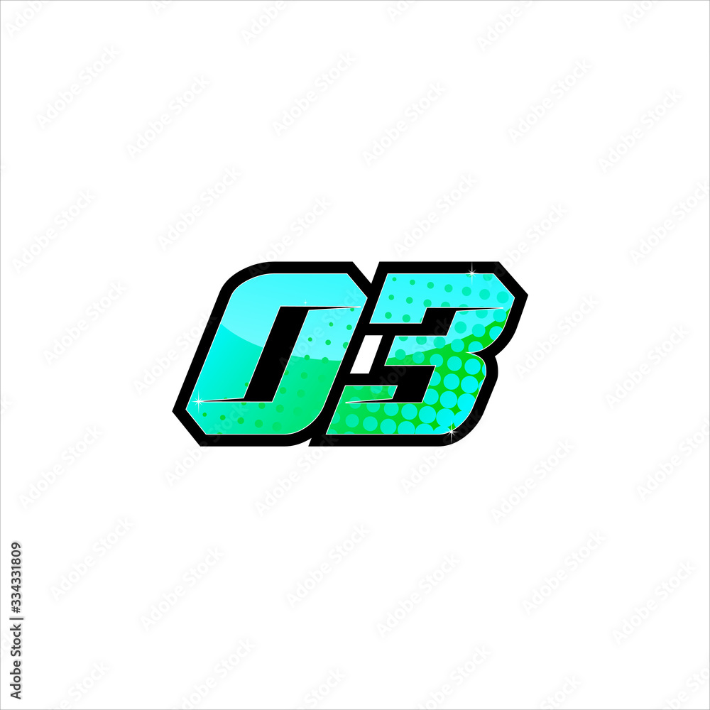 Vector Racing number 03, start racing number, sport race number with halftone dots style isolated on white background Vector Racing number 03, start racing number, sport race number with halftone dots style isolated on white background