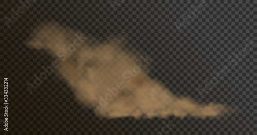 A brown, high dust plume cloud on a transparent background with copy space. Vector Illustration