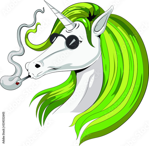High unicorn smoking green weed cannabis legalize bold cool attractive
