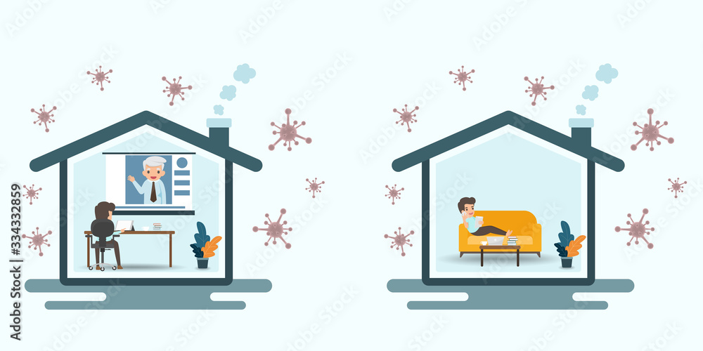 Social distancing how to protect yourself from covid-19. how to self isolation to limit spread of the coronavirus. healthcare and medical about infection prevention.Vector illustration. Work from home