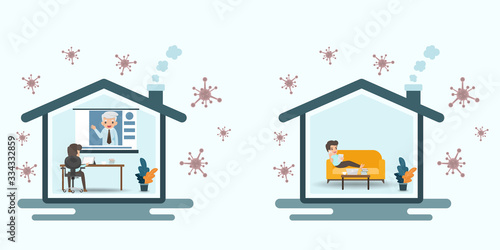 Social distancing how to protect yourself from covid-19. how to self isolation to limit spread of the coronavirus. healthcare and medical about infection prevention.Vector illustration. Work from home