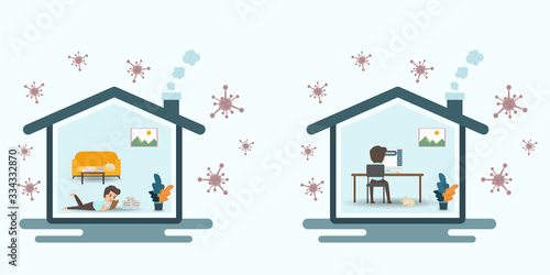 Social distancing how to protect yourself from covid-19. how to self isolation to limit spread of the coronavirus. healthcare and medical about infection prevention.Vector illustration. Work from home