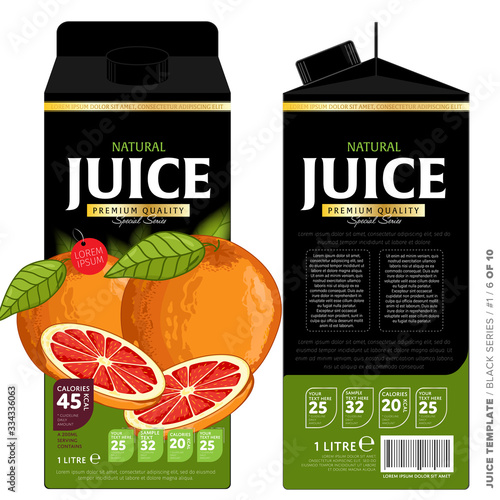 Template Packaging Design Grapefruit Juice. Concept design of Fruit Juice. Abstract Cardboard Box for Juice. Vector Packaging of Grapefruit Juice. Packaging Elements of Cardboard Box Template