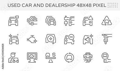 Used car and dealership vector icon set design, 48X48 pixel perfect and editable stroke.