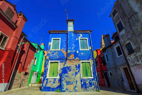 Cityscape view of colourful Burano town, island near Venice in Veneto, Italy