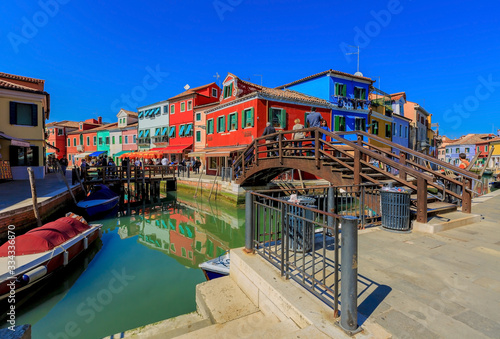 Cityscape view of colourful Burano town, island near Venice in Veneto, Italy
