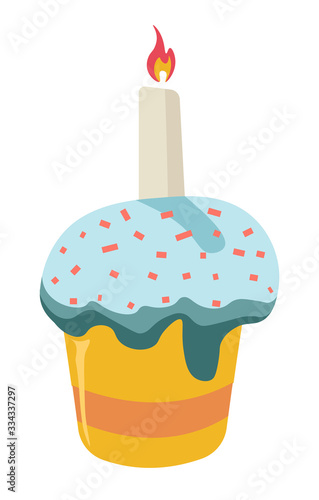 Easter cake with sprinkles and fired candle vector