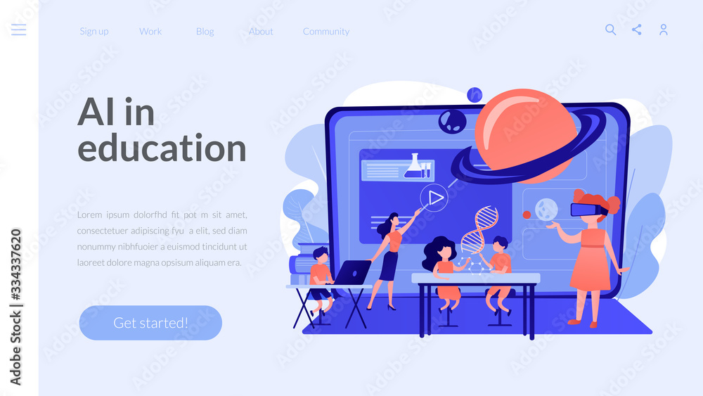 Futuristic classroom, little children study with high tech equipment. Smart spaces at school, AI in education, learning management system concept. Website homepage landing web page template. Futuristic classroom, little children study with high tech equipment. Smart spaces at school, AI in education, learning management system concept. Website homepage landing web page template.