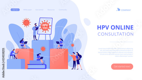 Infection prevention and treatment learning. HPV education programs, human papillomavirus education course, HPV online consultation concept. Website homepage landing web page template.