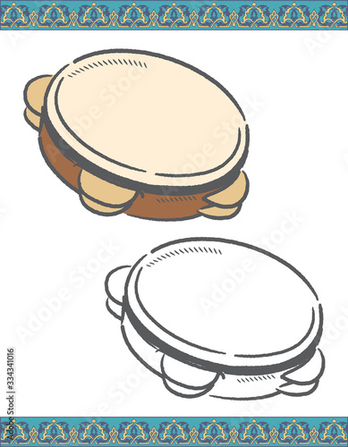 Arabic traditional instrument Riqq. Vector illustration.