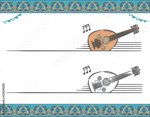 Music themed vector labels with Arabic instruments.