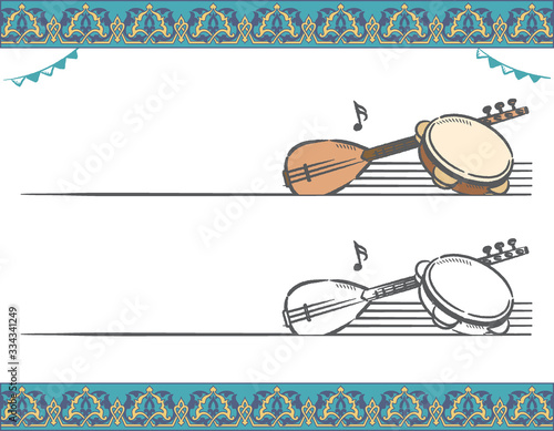 Music themed vector labels with Arabic instruments.