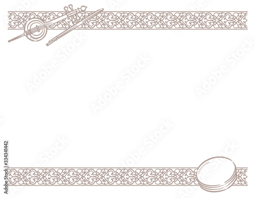 Frame with Arabic instruments and decorative border. photo