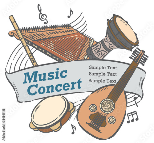 Poster or flyer design with Arabic instruments.