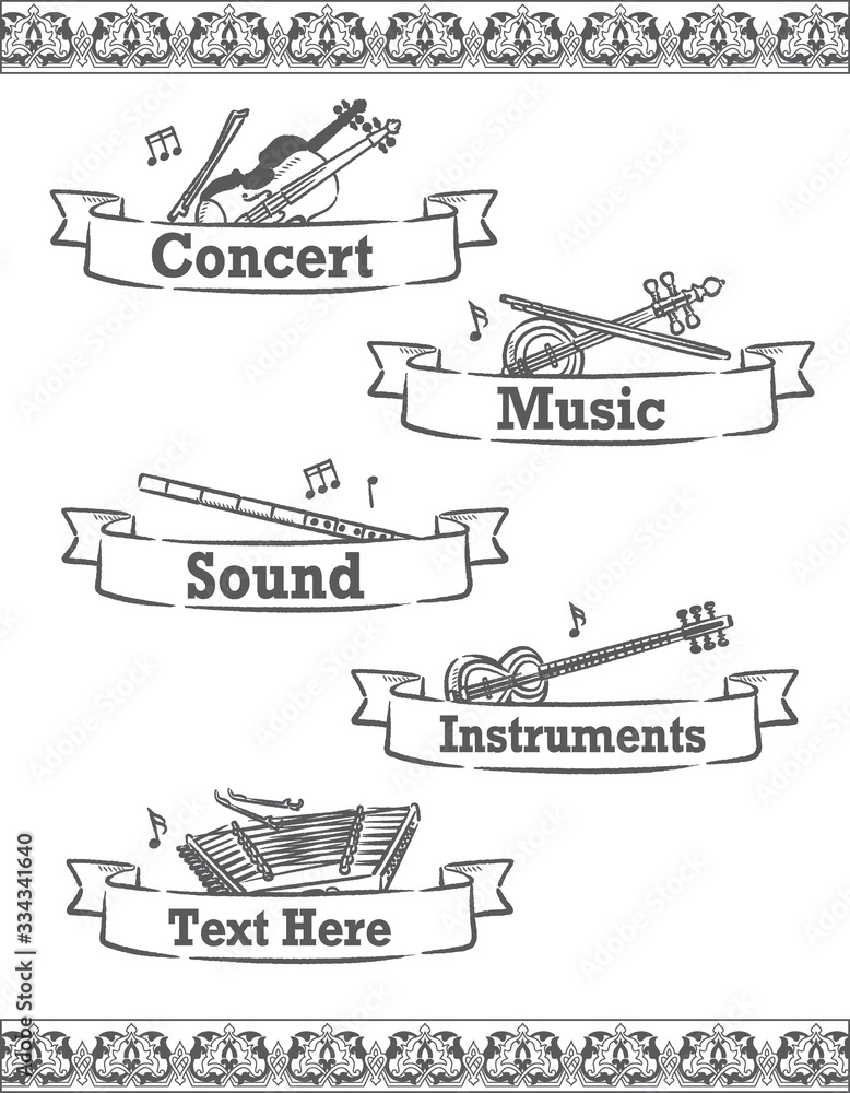 Music themed vector labels with Arabic instruments.