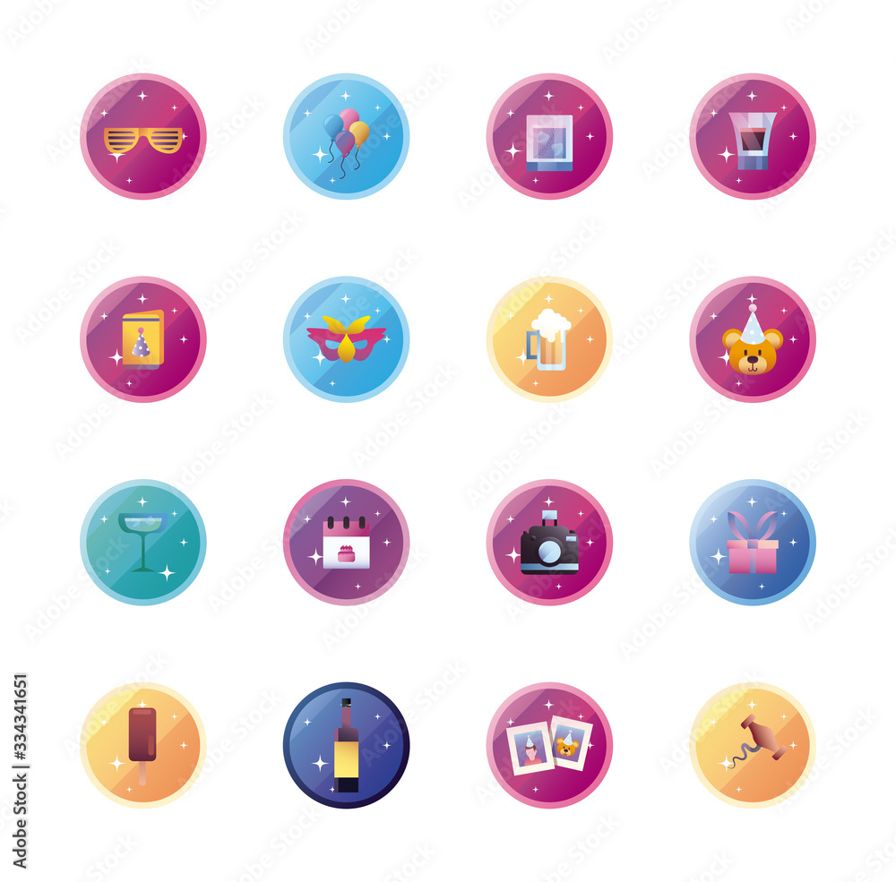 Party gradient style icon set vector design Party gradient style icon set vector design
