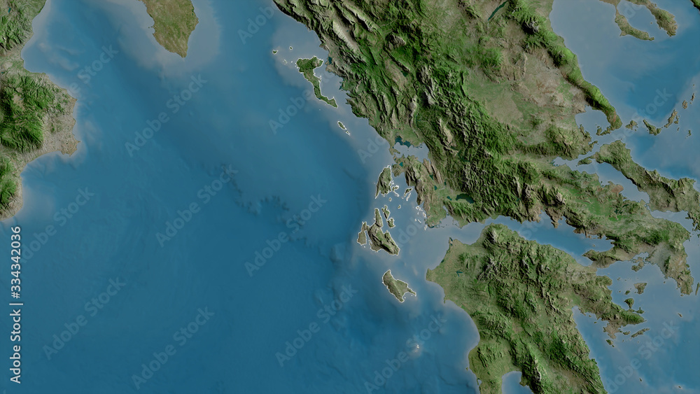 Ionian Islands, Greece - outlined. Satellite