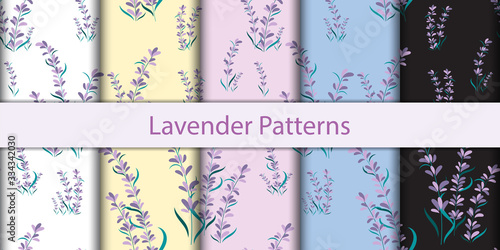 Seamless floral lavender pattern background, Vector lavender and leaf, Hand drawn decorative element, Seamless backgrounds and wallpapers for fabric, packaging, Decorative print, Textile