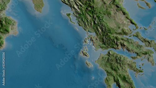 Ionian Islands, Greece - outlined. Satellite