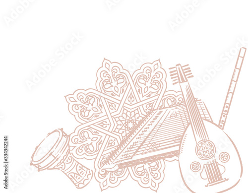 Music themed background with Arabic instruments.