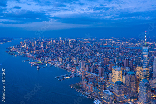 Aerial photograph of the New York Manhattan showing the Hudson Rivers, Manhattan financial District © raoyang