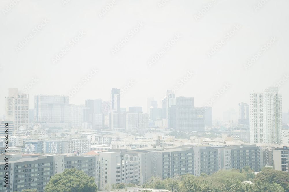 Bangkok, Thailand - 20 March 2020 : Bangkok covered by dust pm 2.5, air pollution effect on people in the