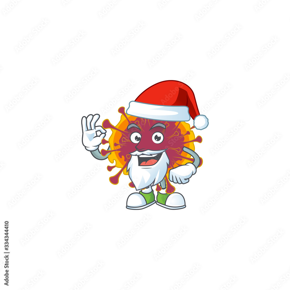Spreading coronavirus cartoon character of Santa showing ok finger Spreading coronavirus cartoon character of Santa showing ok finger