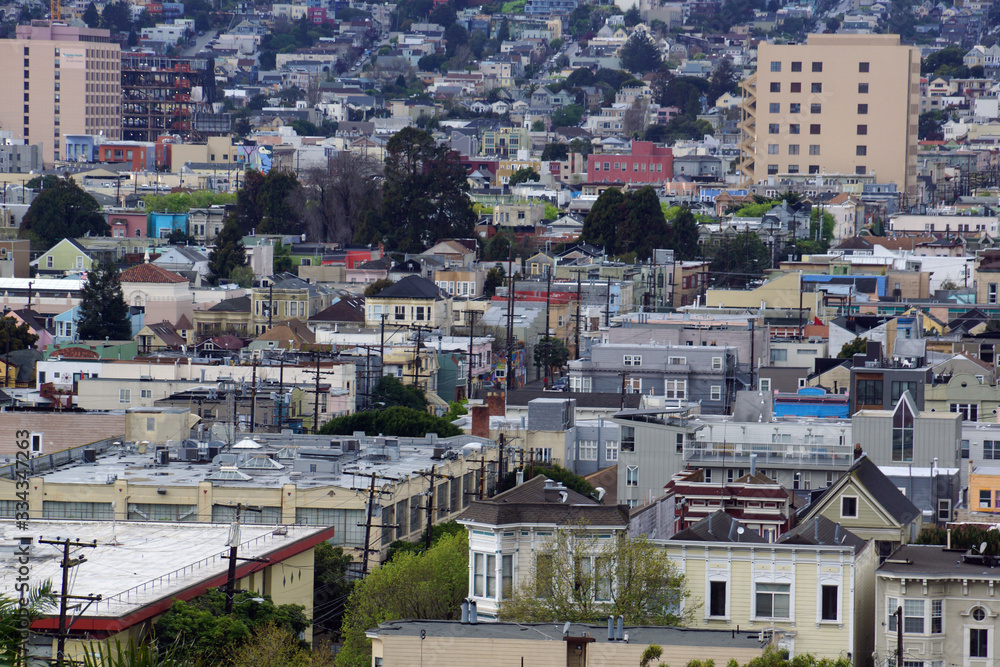 Aerial view of Houses, Cars. Cityscape, streets, and trees