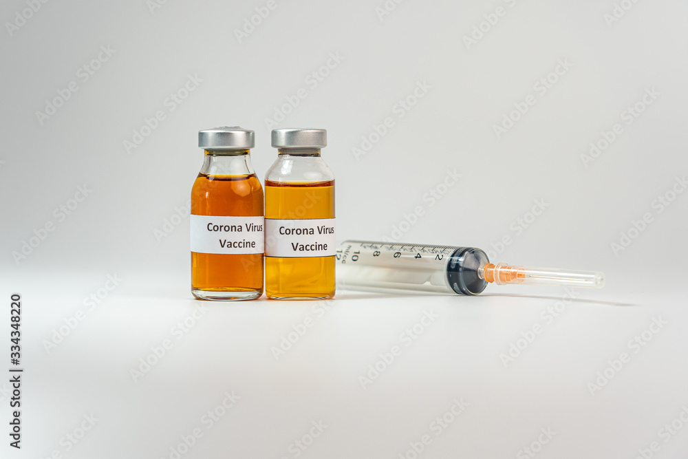 SARS-CoV-2 vaccine concept with white background and medical syringe injection SARS-CoV-2 vaccine concept with white background and medical syringe injection