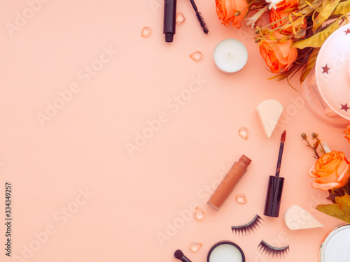 Makeup tools cosmetics, candles, false eyelashes, powder puffs