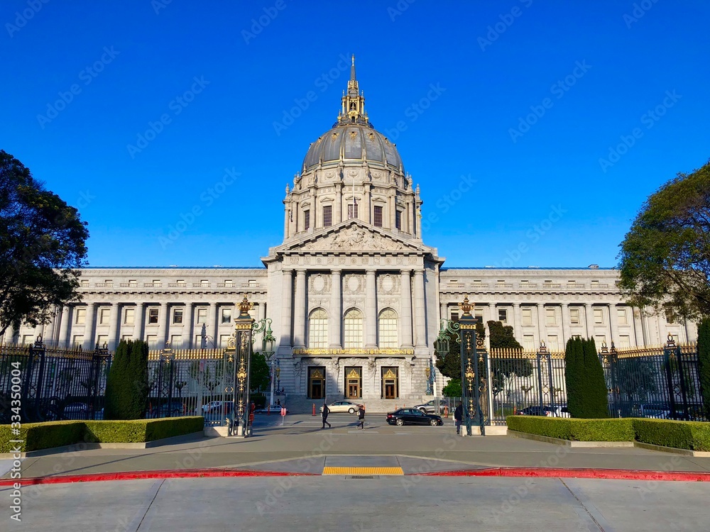 The beautiful architecture of City Hall with blue sky in San Francisco,CA 