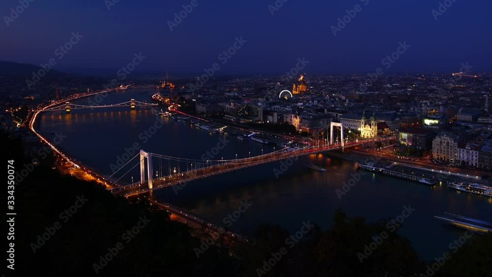Budapest Danube river, Cityscape aaerial timelapse with sunset view