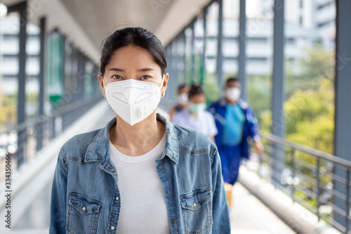 health,medical and environmental pollution concept.woman wearing a mask prevent the outbreak of the virus.Insurance for your healthcare,disease,dust,smoke,dirt in the city