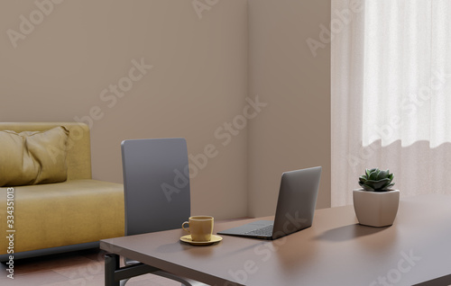 Home office interior. Working from home concept. 3D Rendering