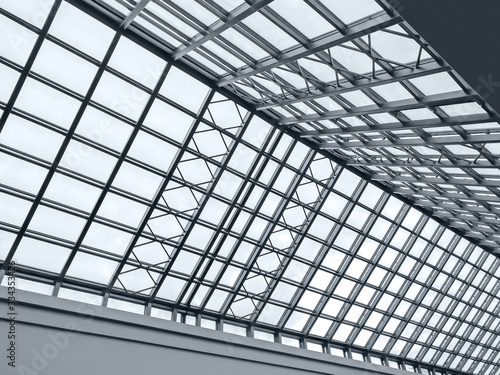 view of modern transparent glass roof. glass dome from inside