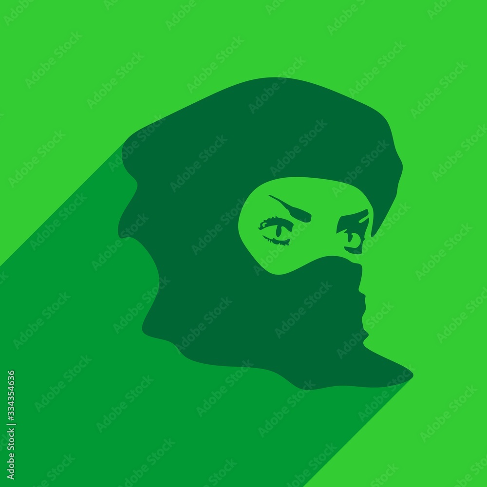 Face profile view. Elegant silhouette of a muslim woman with hijab. Web icon with long shadow