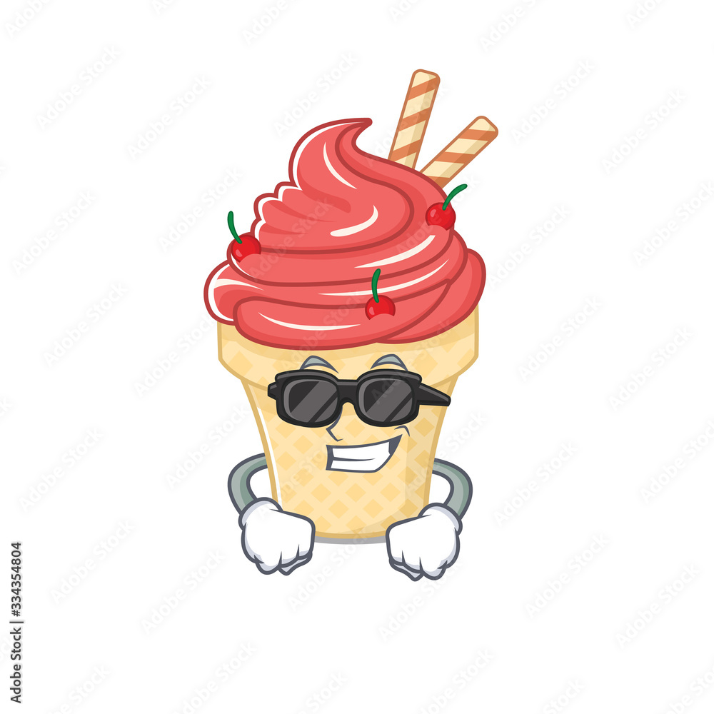 Super cool cherry ice cream mascot character wearing black glasses Super cool cherry ice cream mascot character wearing black glasses