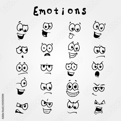 Cartoon face Emotion set. Various facial expressions isolated on white.