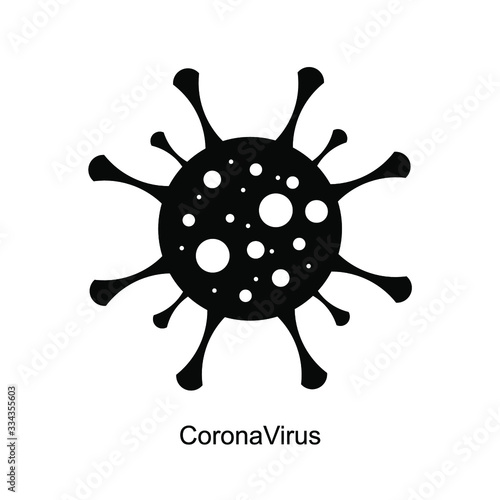 Coronavirus 2019-nCoV. Corona virus icon. Black on white background isolated. pathogen respiratory infection ( flu outbreak). influenza pandemic. virion of Corona-virus. Vector