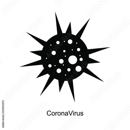 Coronavirus 2019-nCoV. Corona virus icon. Black on white background isolated. pathogen respiratory infection ( flu outbreak). influenza pandemic. virion of Corona-virus. Vector