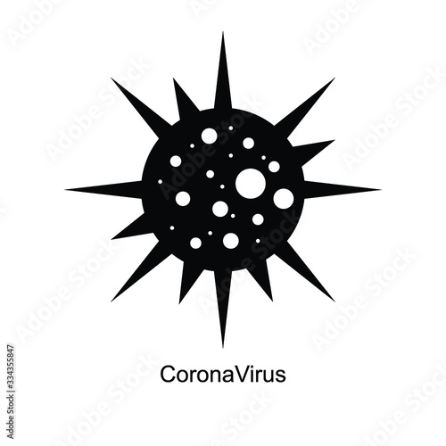 Coronavirus 2019-nCoV. Corona virus icon. Black on white background isolated. pathogen respiratory infection ( flu outbreak). influenza pandemic. virion of Corona-virus. Vector